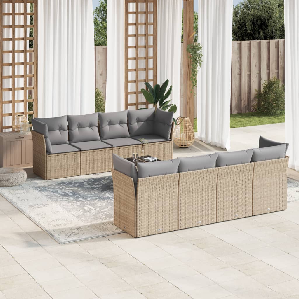 sofasæt til haven 9 dele med hynder polyrattan beige