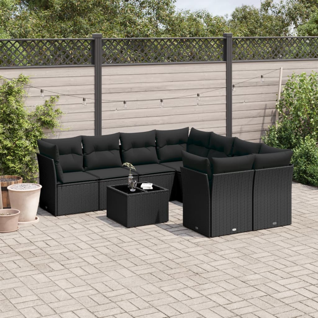 sofasæt til haven 9 dele med hynder polyrattan sort