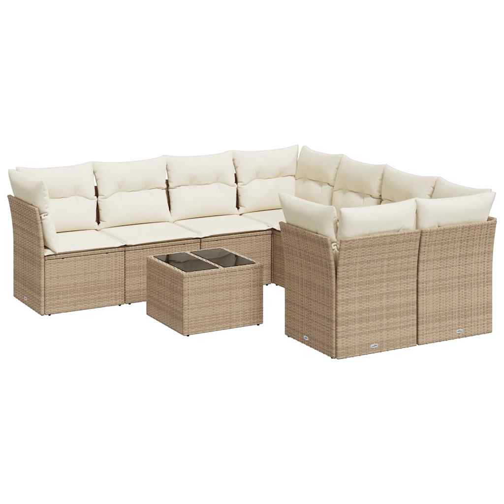 sofasæt til haven 9 dele med hynder polyrattan beige