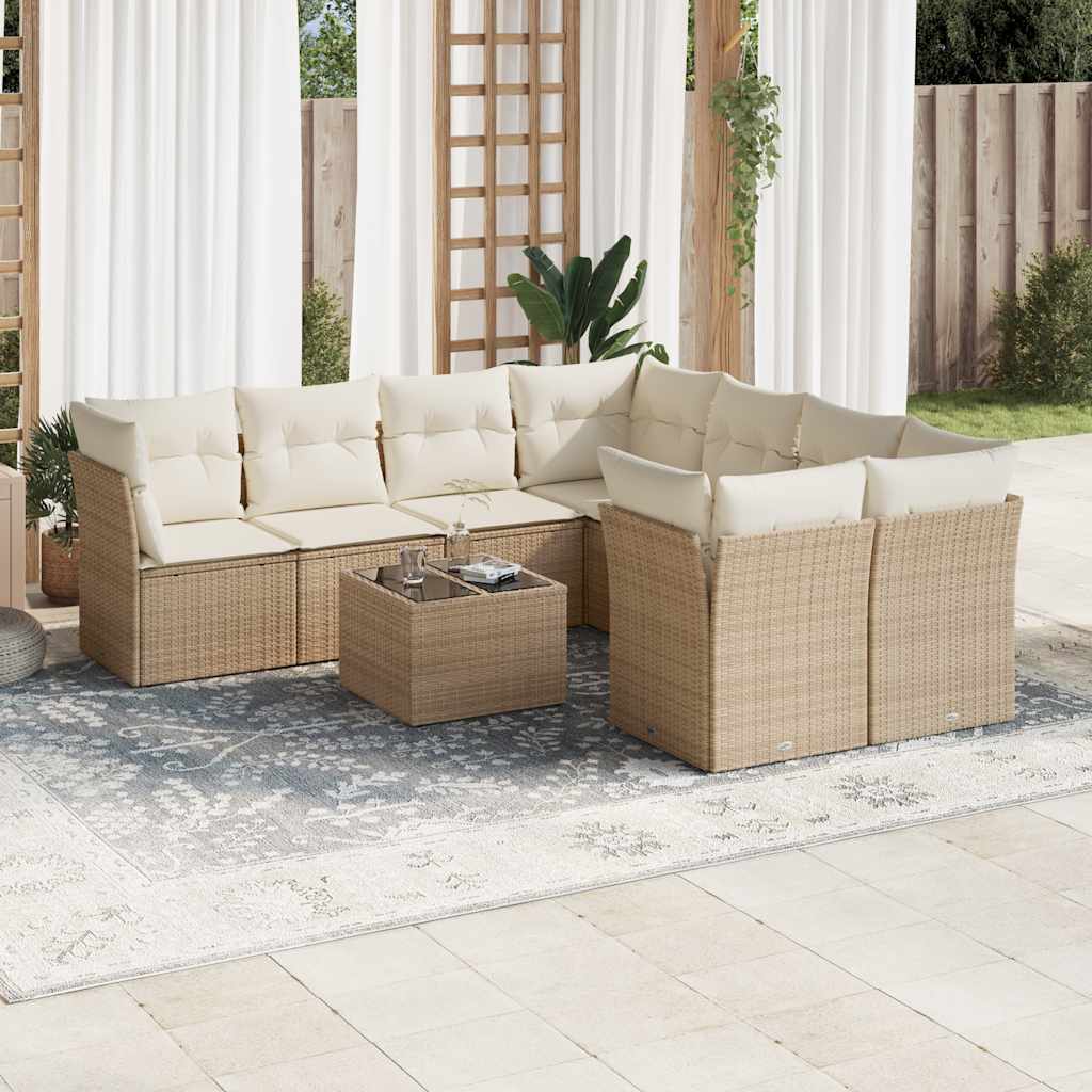 sofasæt til haven 9 dele med hynder polyrattan beige