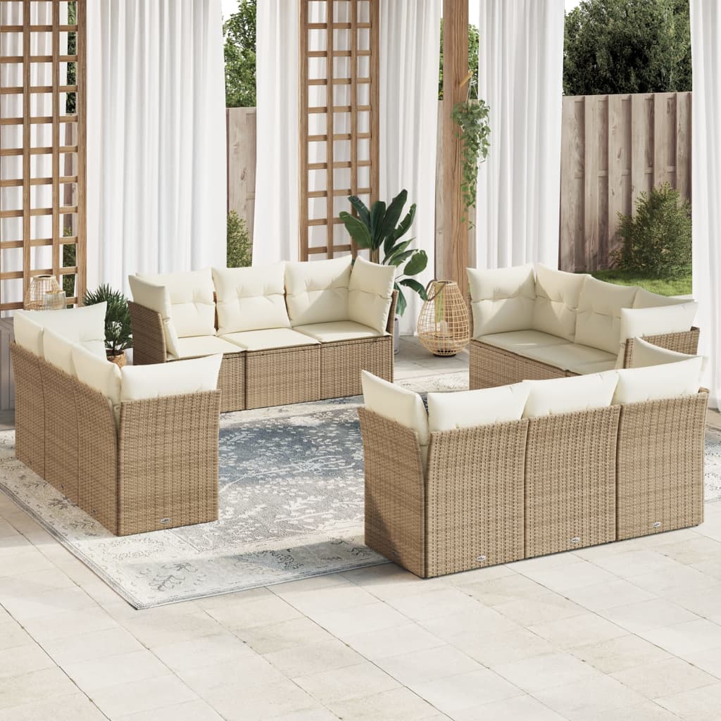 sofasæt til haven 12 dele med hynder polyrattan beige