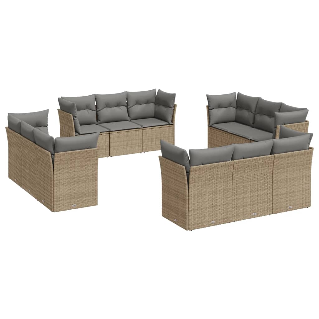 sofasæt til haven 12 dele med hynder polyrattan beige