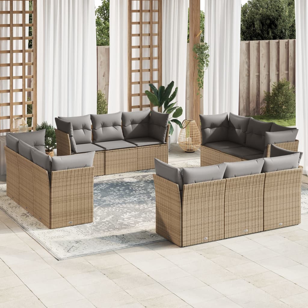 sofasæt til haven 12 dele med hynder polyrattan beige