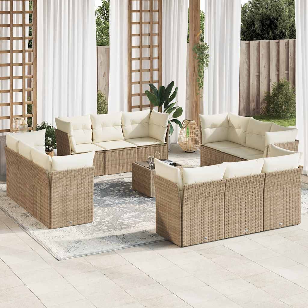 sofasæt til haven 13 dele med hynder polyrattan beige