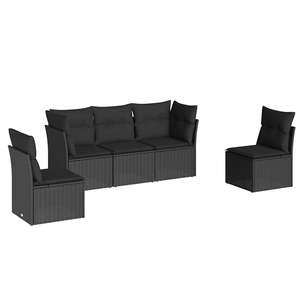 sofasæt til haven 5 dele med hynder polyrattan sort