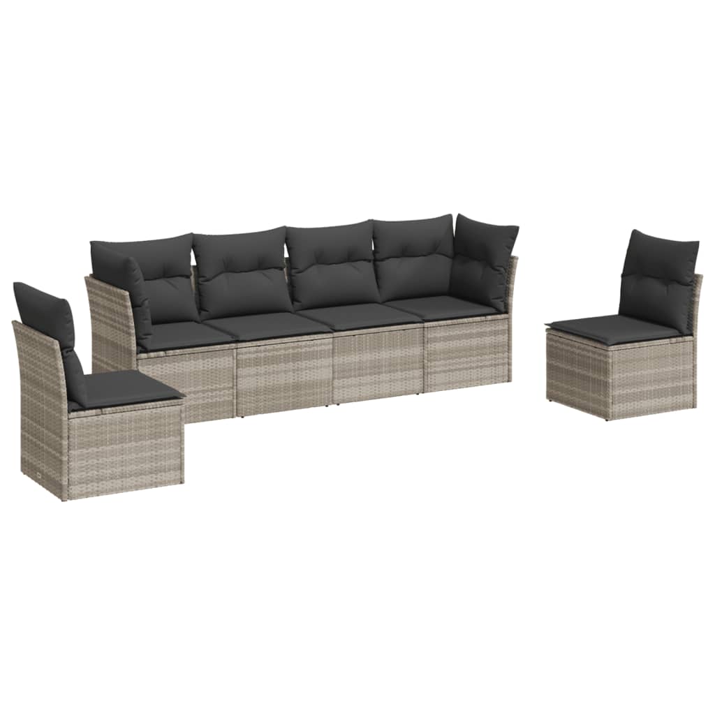 sofasæt til haven 6 dele med hynder polyrattan lysegrå