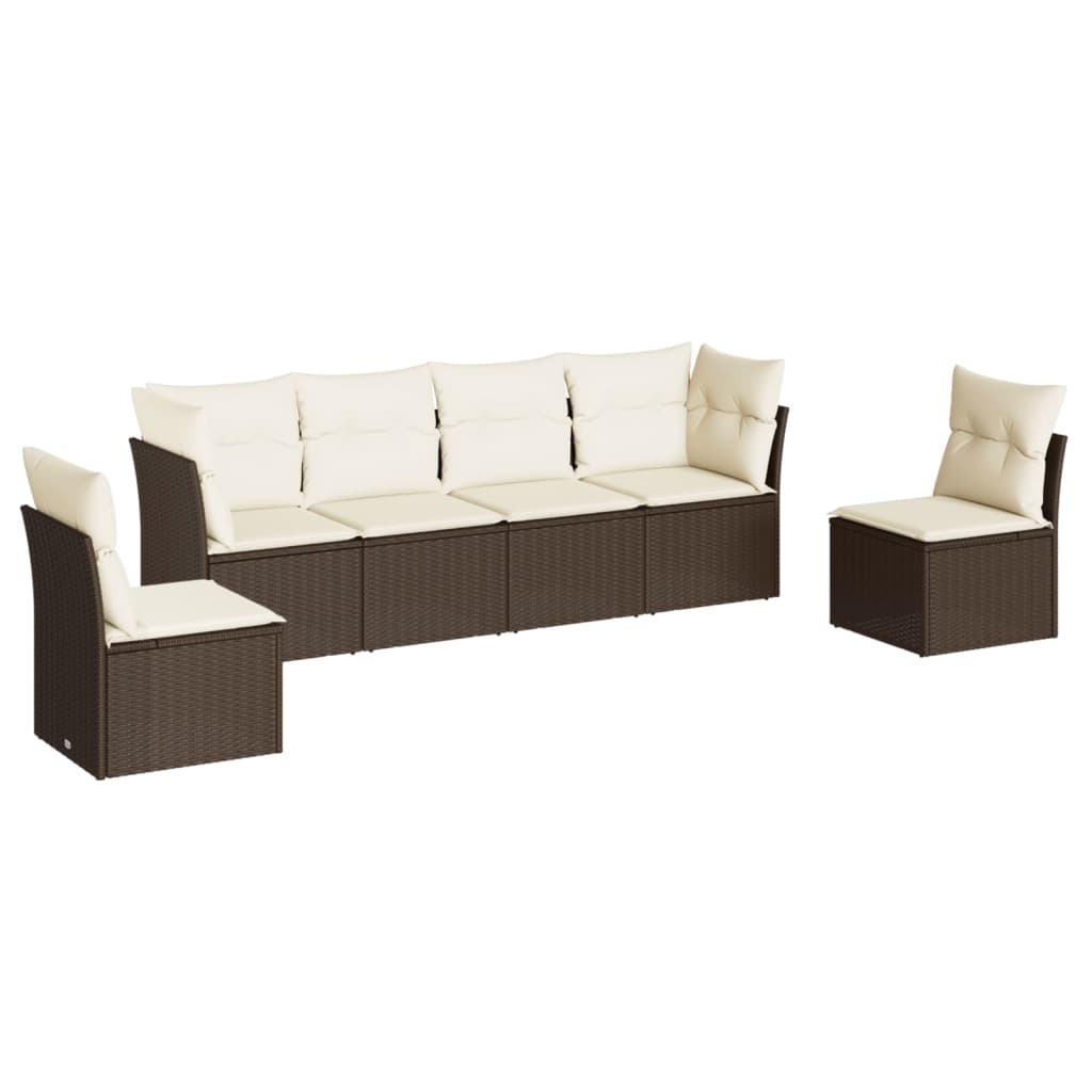 sofasæt til haven 6 dele med hynder polyrattan brun