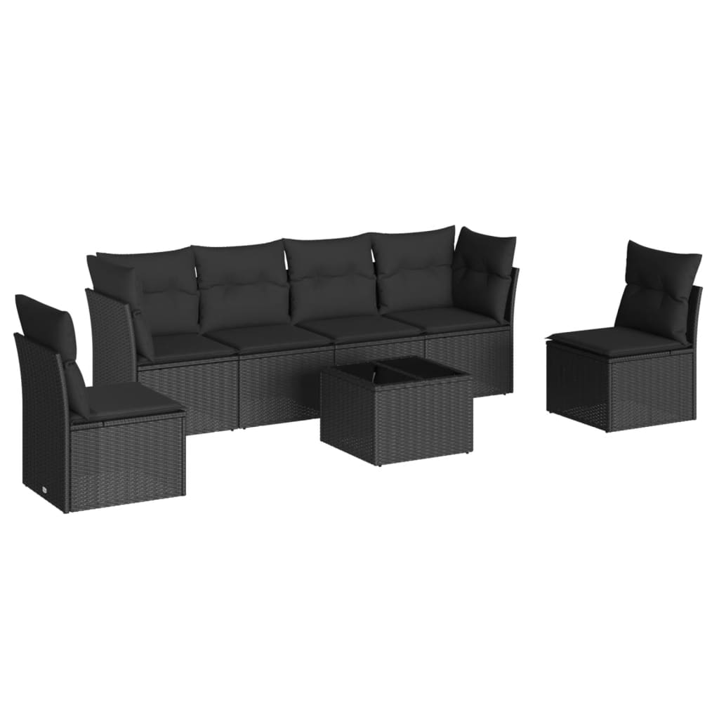 sofasæt til haven 7 dele med hynder polyrattan sort