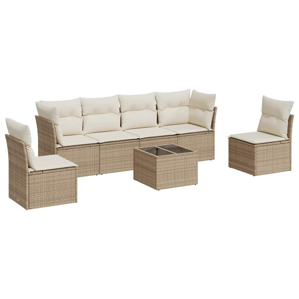 sofasæt til haven 7 dele med hynder polyrattan beige