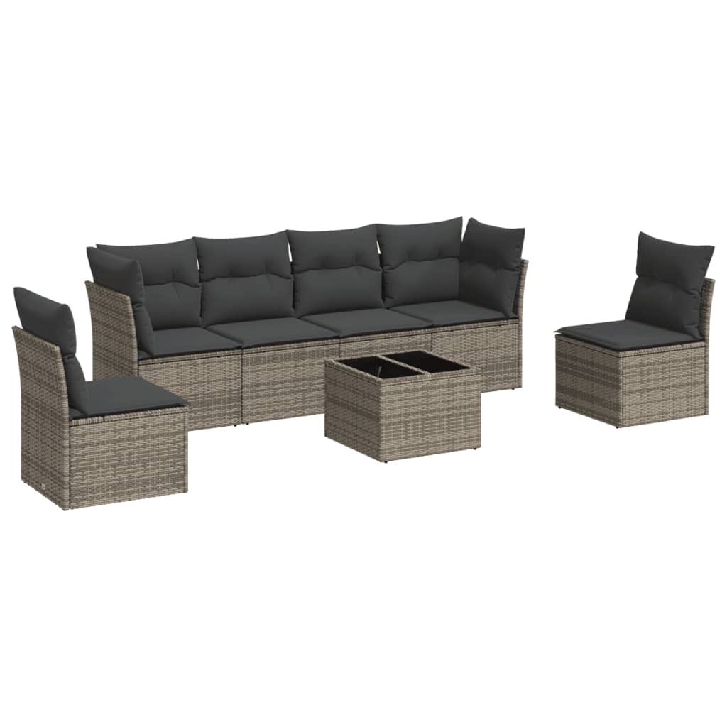 sofaesæt til haven 7 dele med hynder polyrattan grå