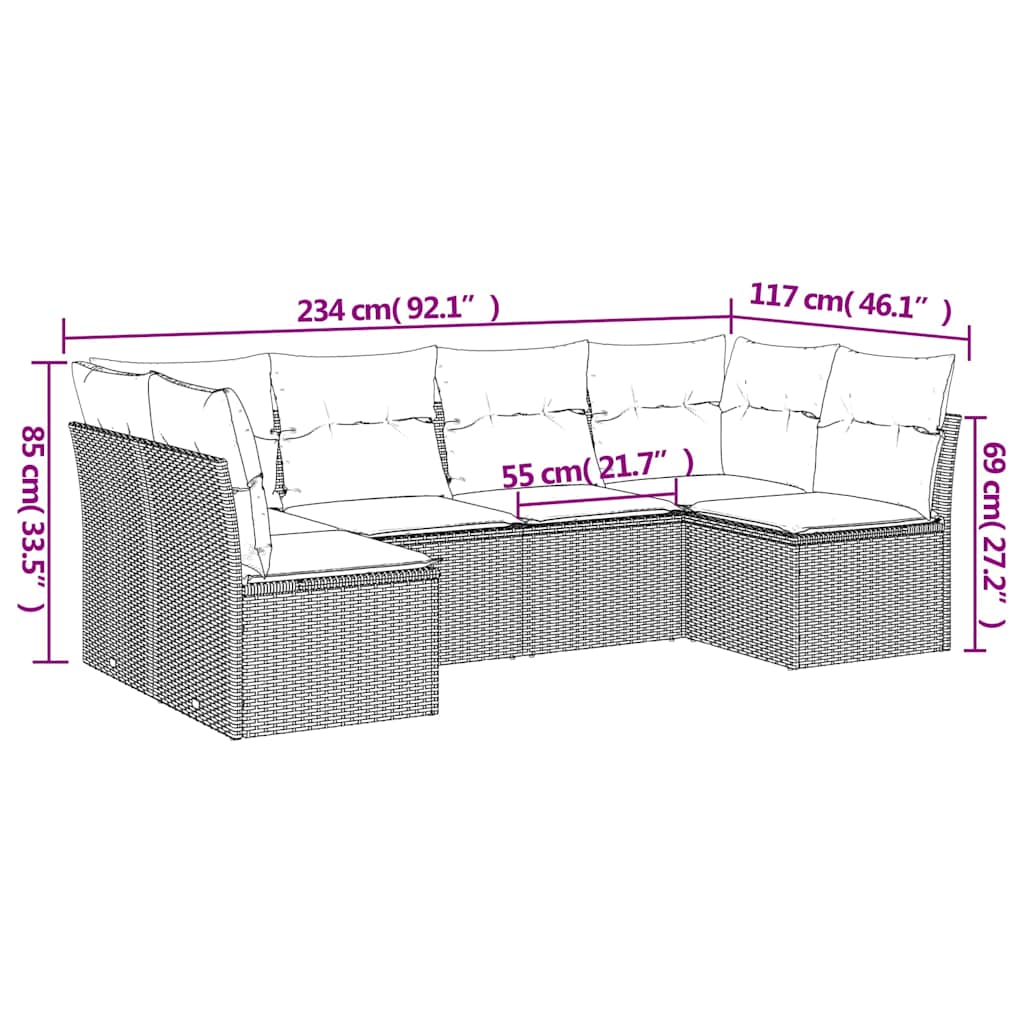 sofasæt til haven 6 dele med hynder polyrattan sort