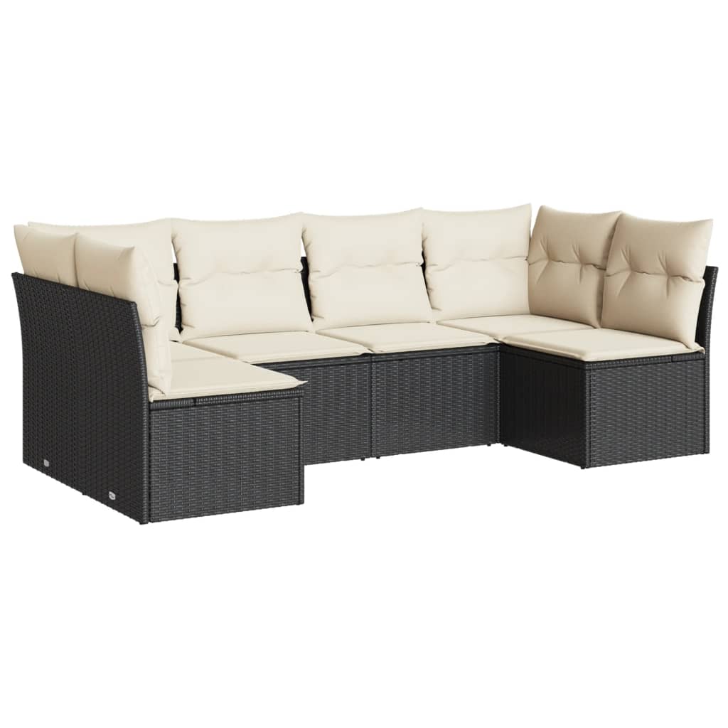 sofasæt til haven 6 dele med hynder polyrattan sort