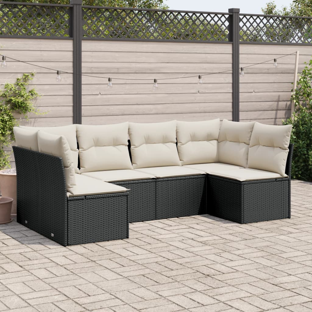 sofasæt til haven 6 dele med hynder polyrattan sort