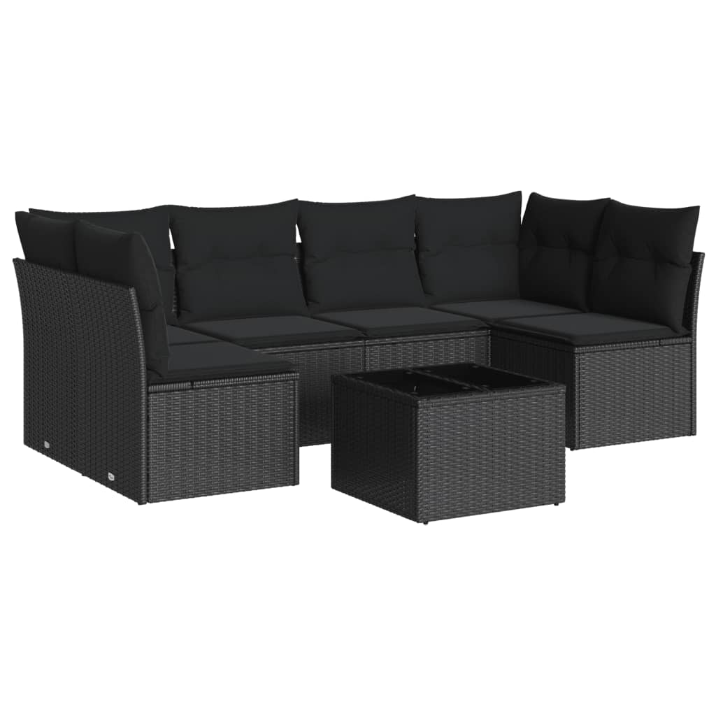 sofasæt til haven 7 dele med hynder polyrattan sort