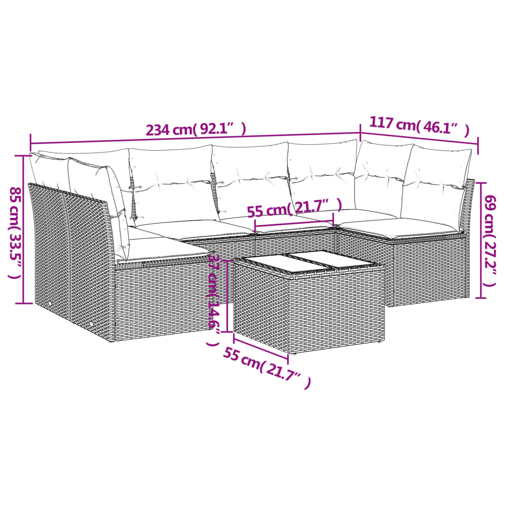 sofasæt til haven 7 dele med hynder polyrattan sort