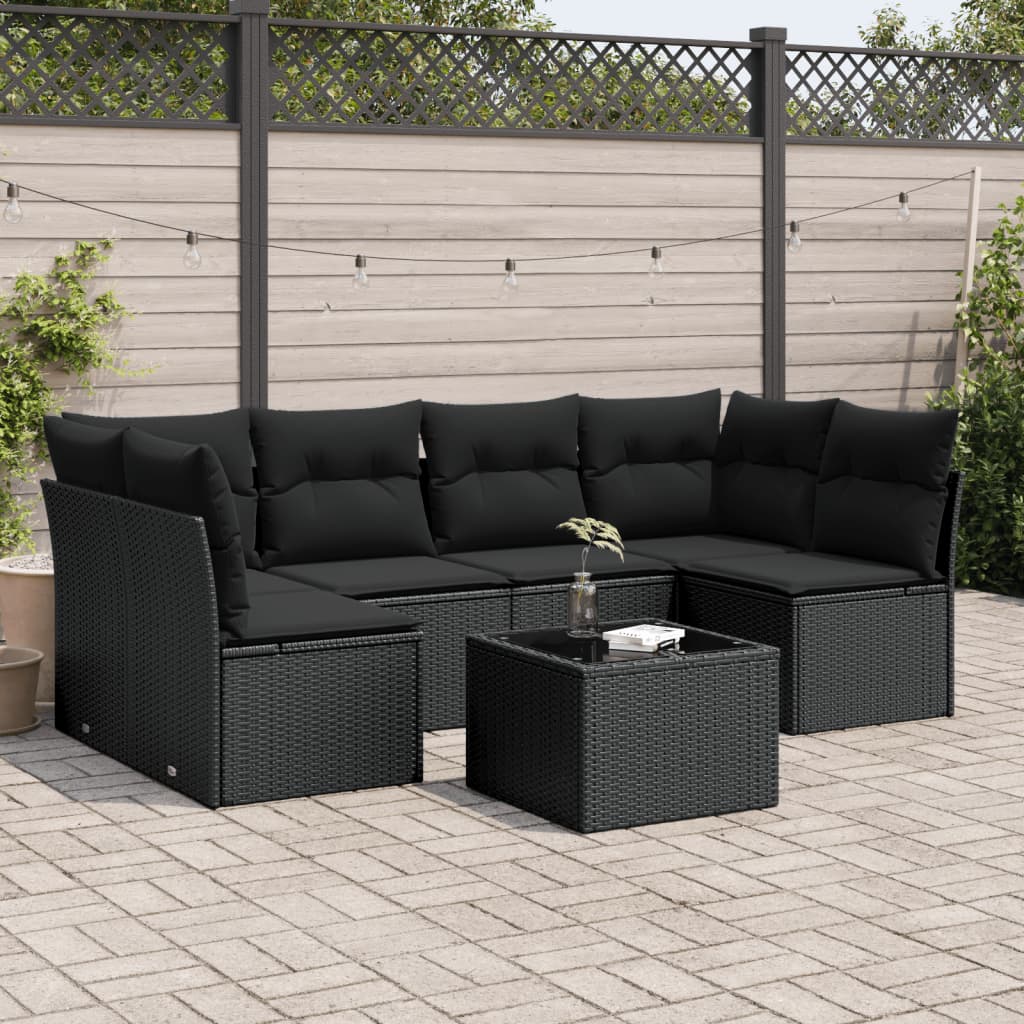 sofasæt til haven 7 dele med hynder polyrattan sort