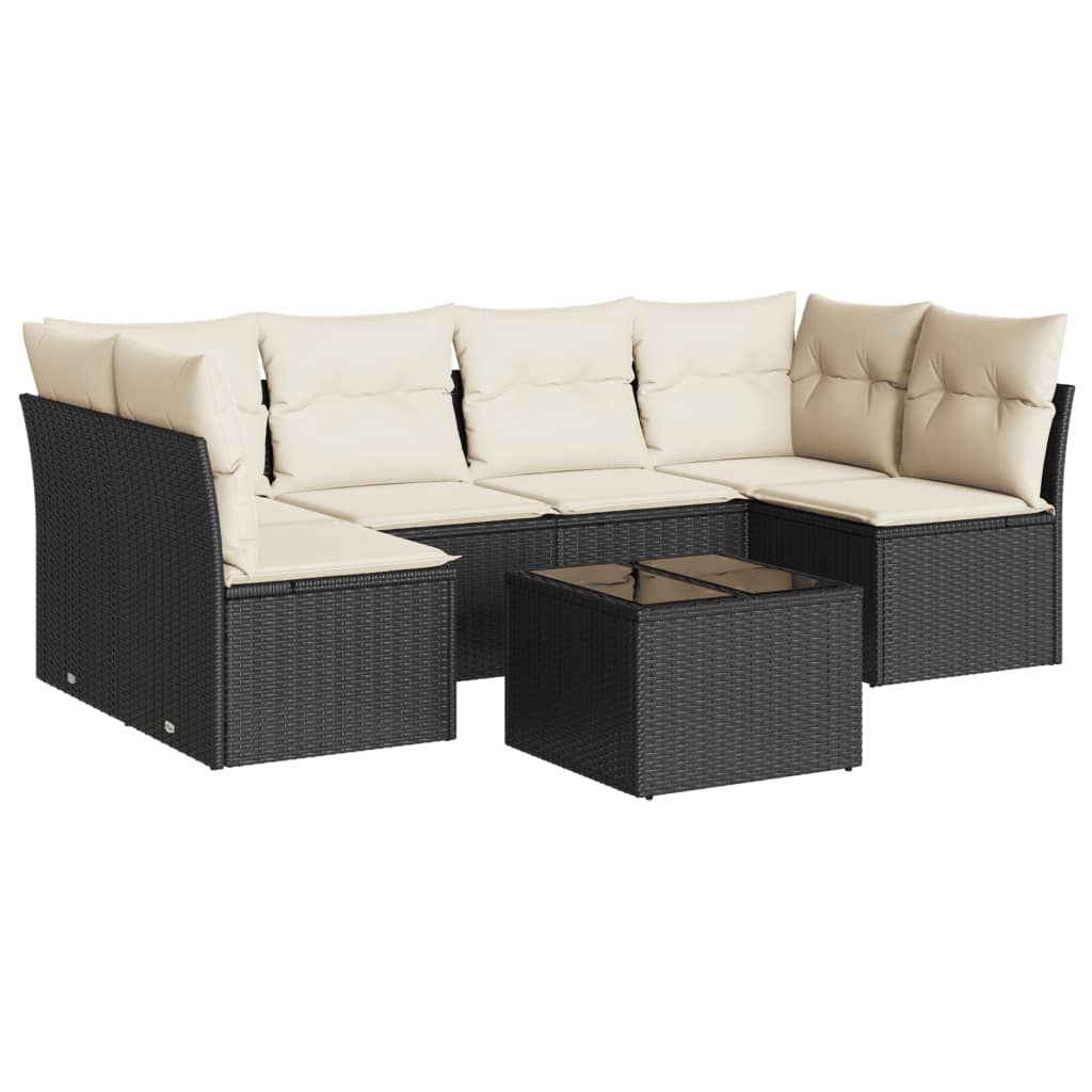 sofasæt til haven 7 dele med hynder polyrattan sort