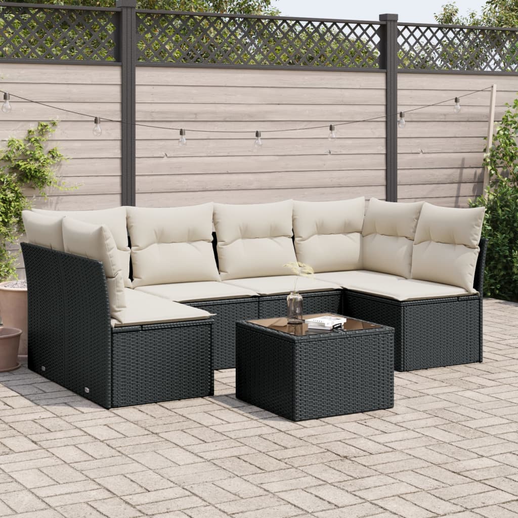 sofasæt til haven 7 dele med hynder polyrattan sort