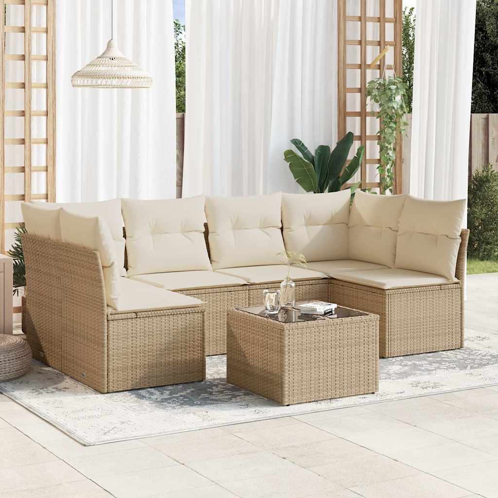 sofasæt til haven 7 dele med hynder polyrattan beige