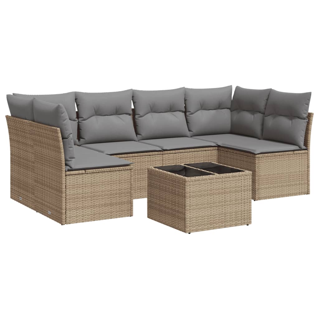 sofasæt til haven 7 dele med hynder polyrattan beige