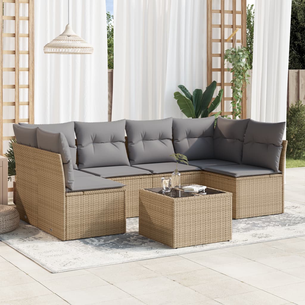 sofasæt til haven 7 dele med hynder polyrattan beige