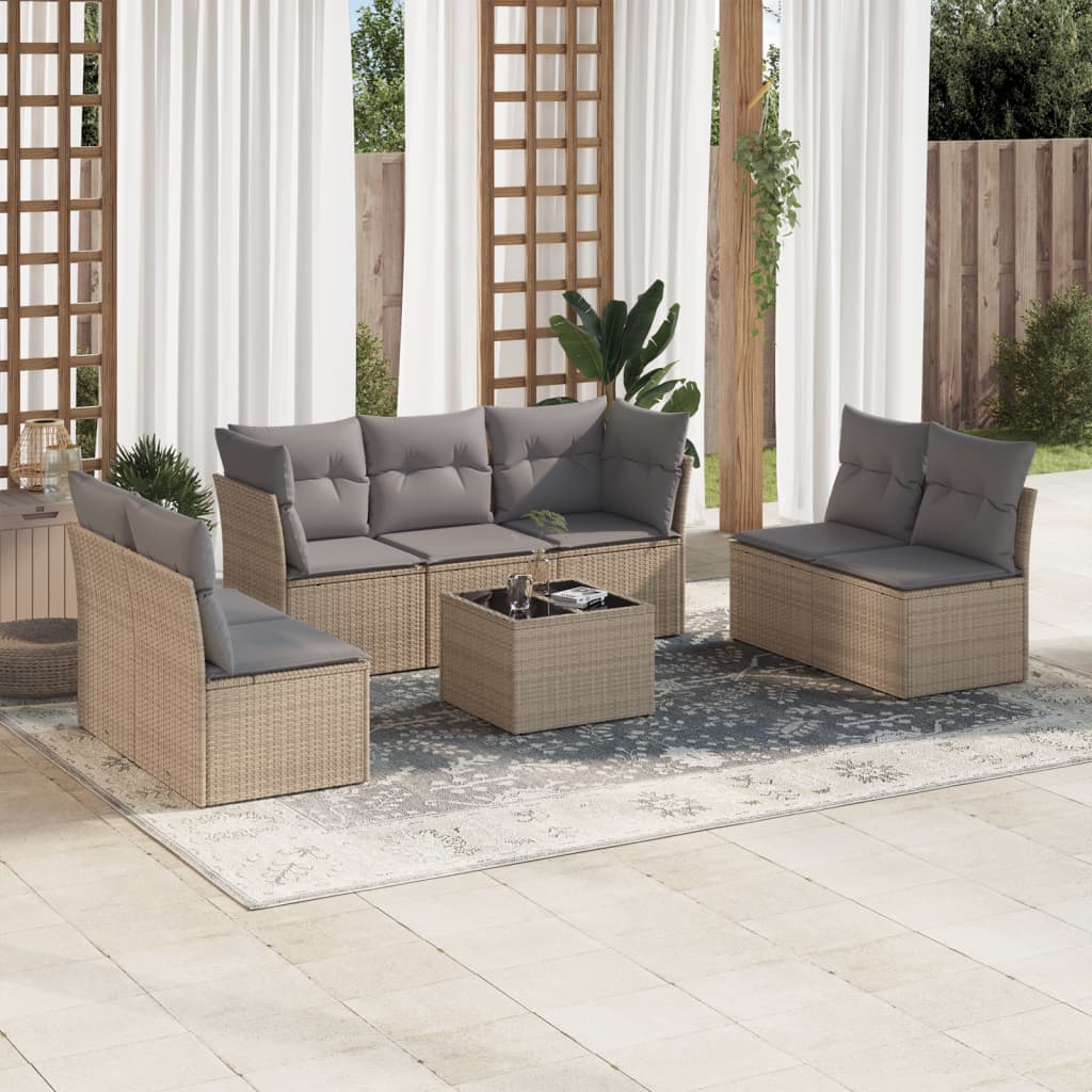 sofasæt til haven 8 dele med hynder polyrattan beige