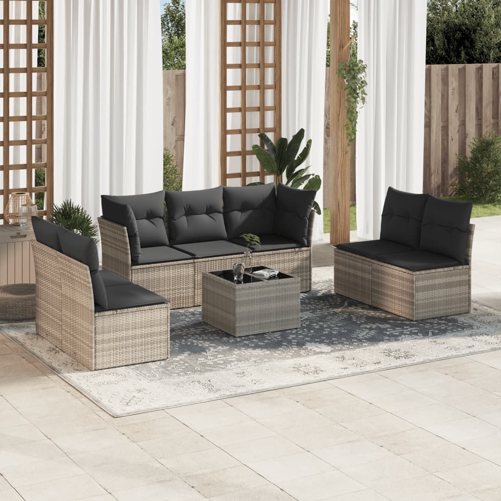 sofasæt til haven 8 dele med hynder polyrattan lysegrå