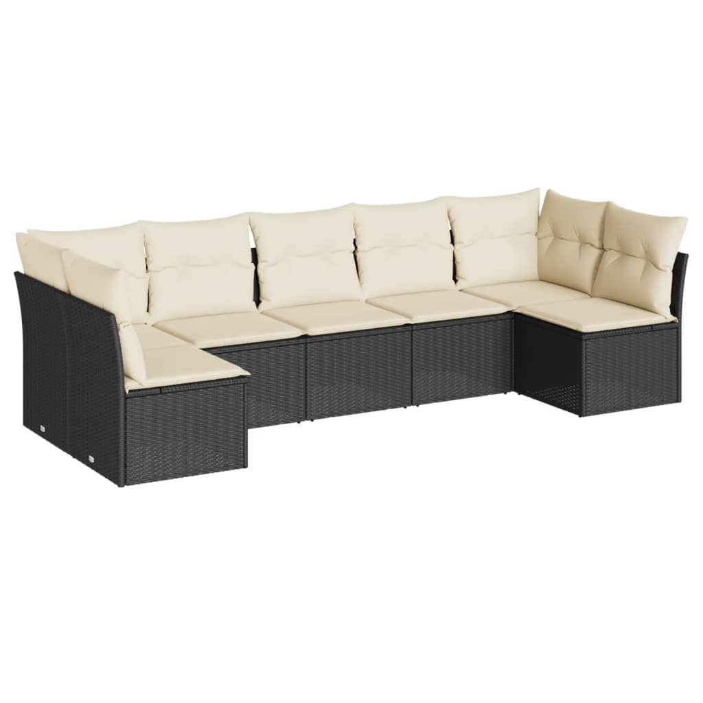 sofasæt til haven 7 dele med hynder polyrattan sort