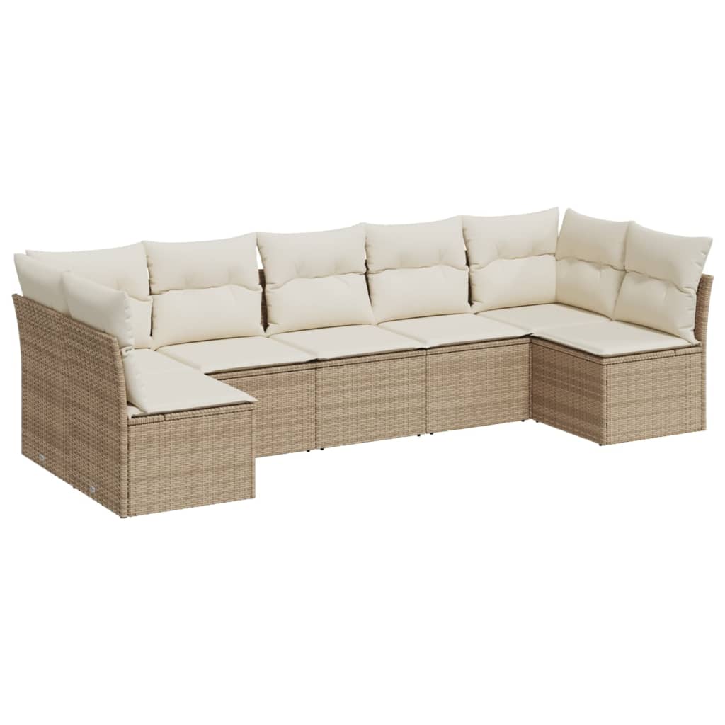 sofasæt til haven 7 dele med hynder polyrattan beige