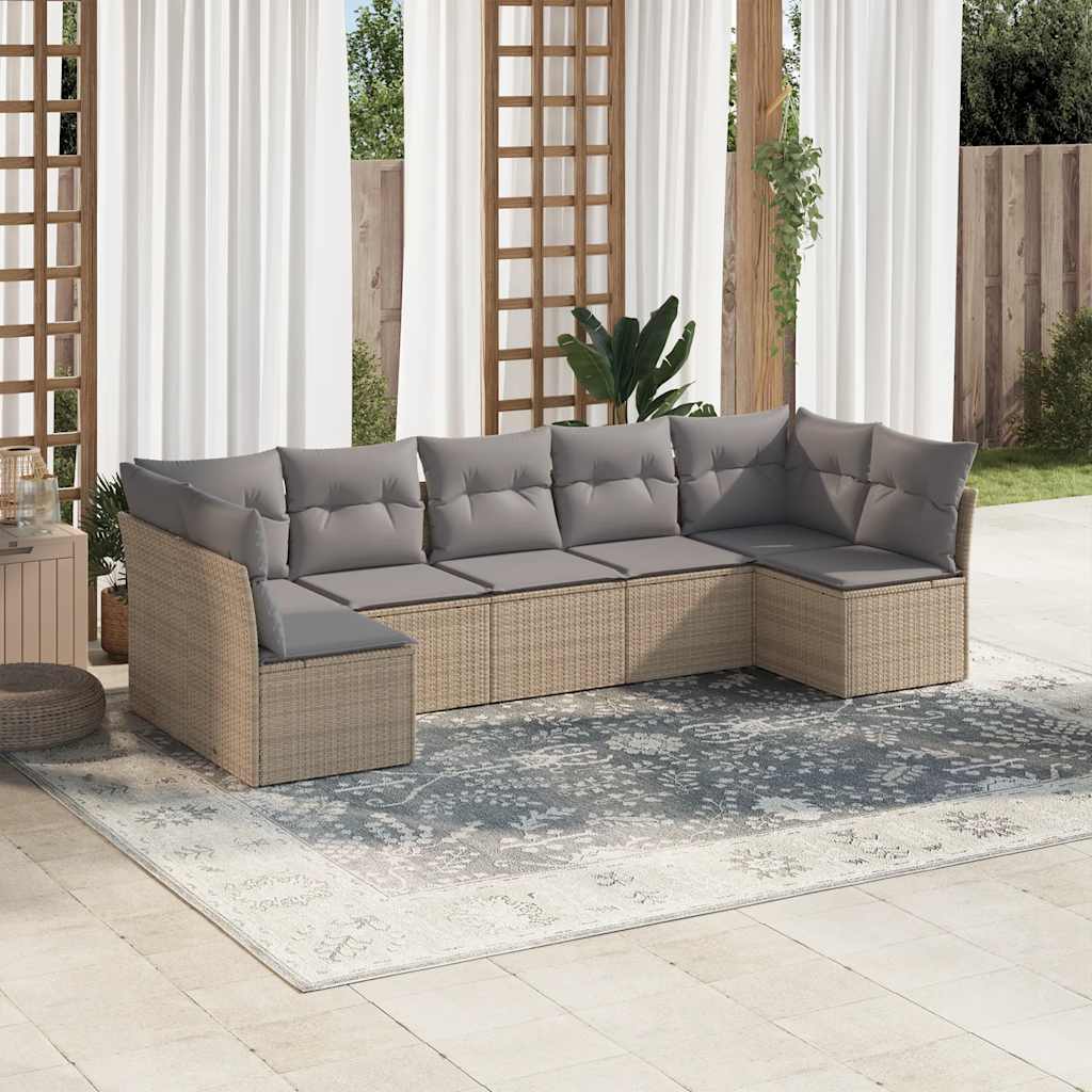sofasæt til haven 7 dele med hynder polyrattan beige