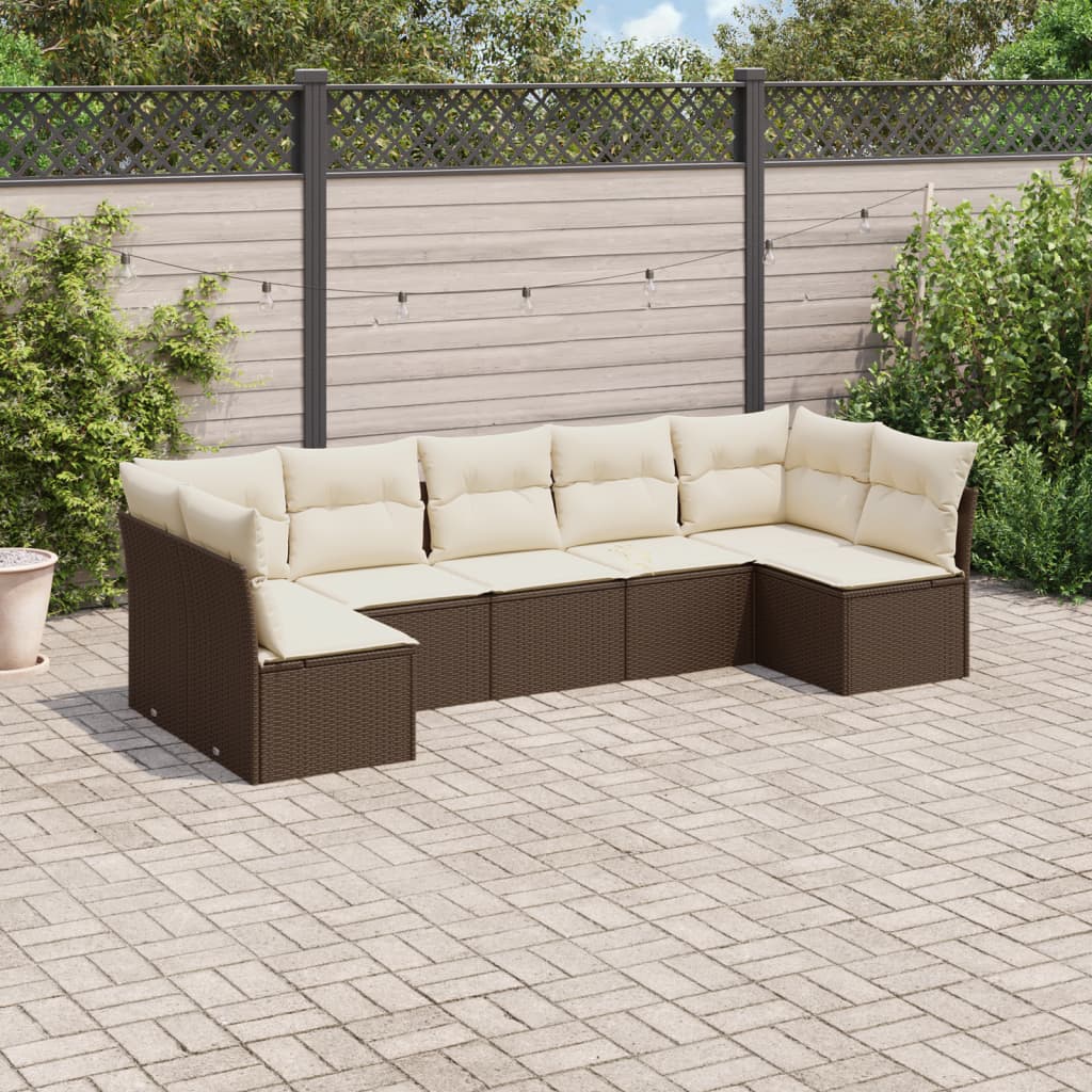 sofasæt til haven 7 dele med hynder polyrattan brun