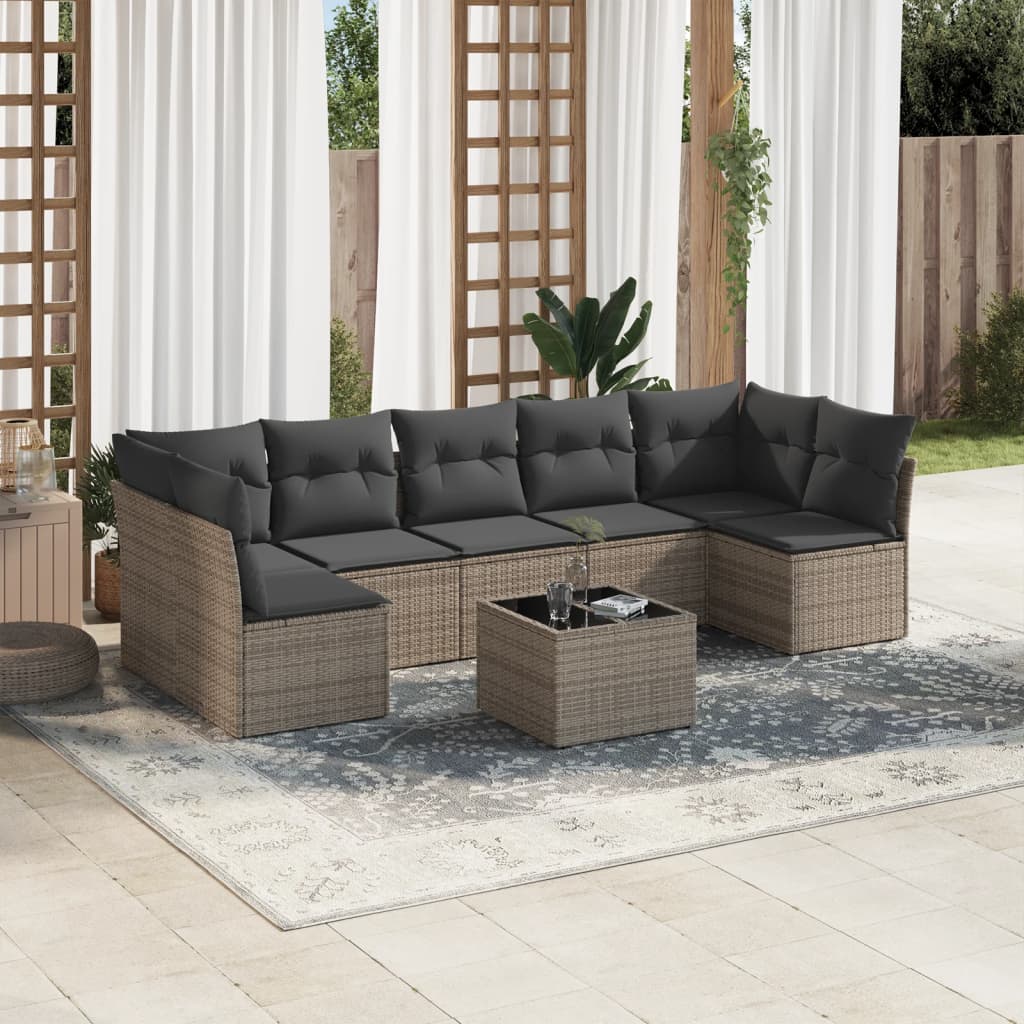 sofasæt til haven 8 dele med hynder polyrattan grå