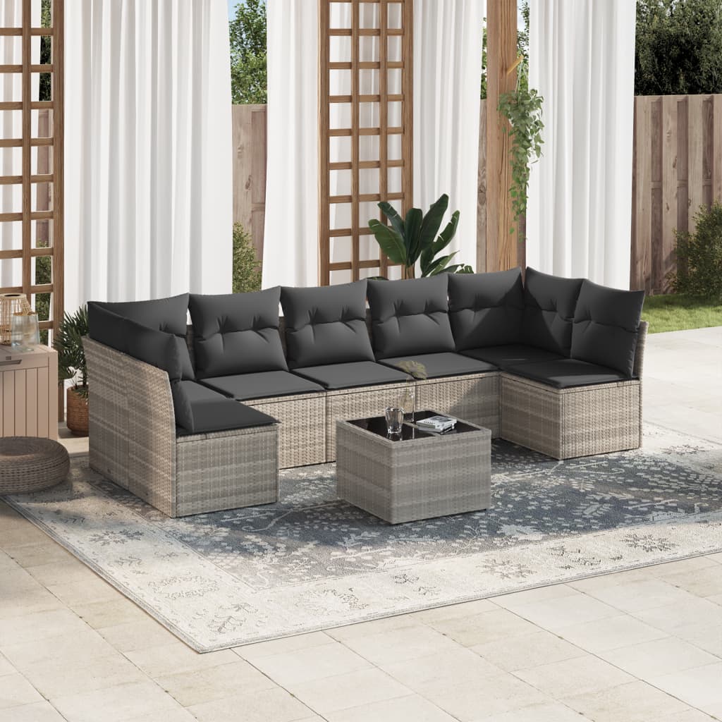 sofasæt til haven 8 dele med hynder polyrattan lysegrå
