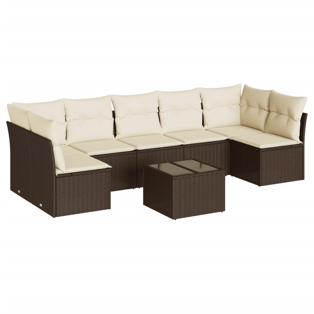 sofasæt til haven 8 dele med hynder polyrattan brun
