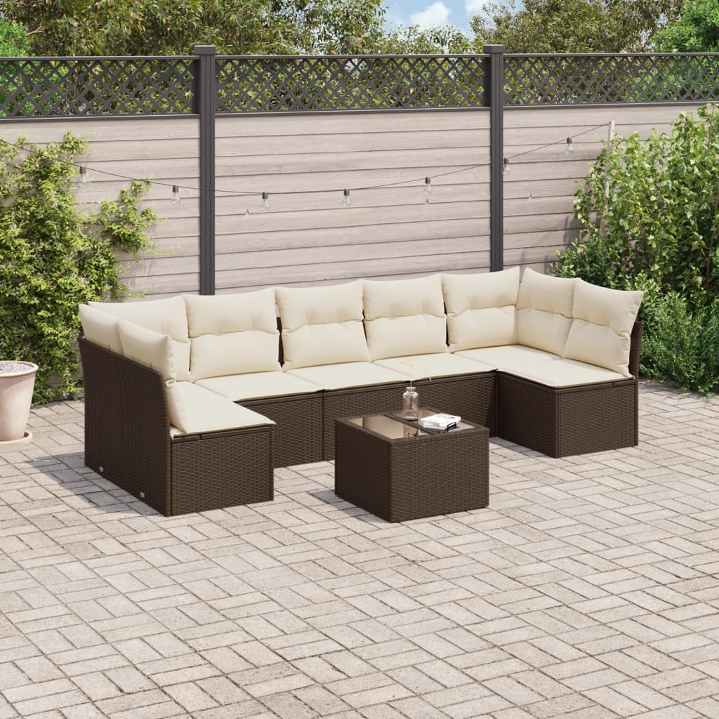 sofasæt til haven 8 dele med hynder polyrattan brun