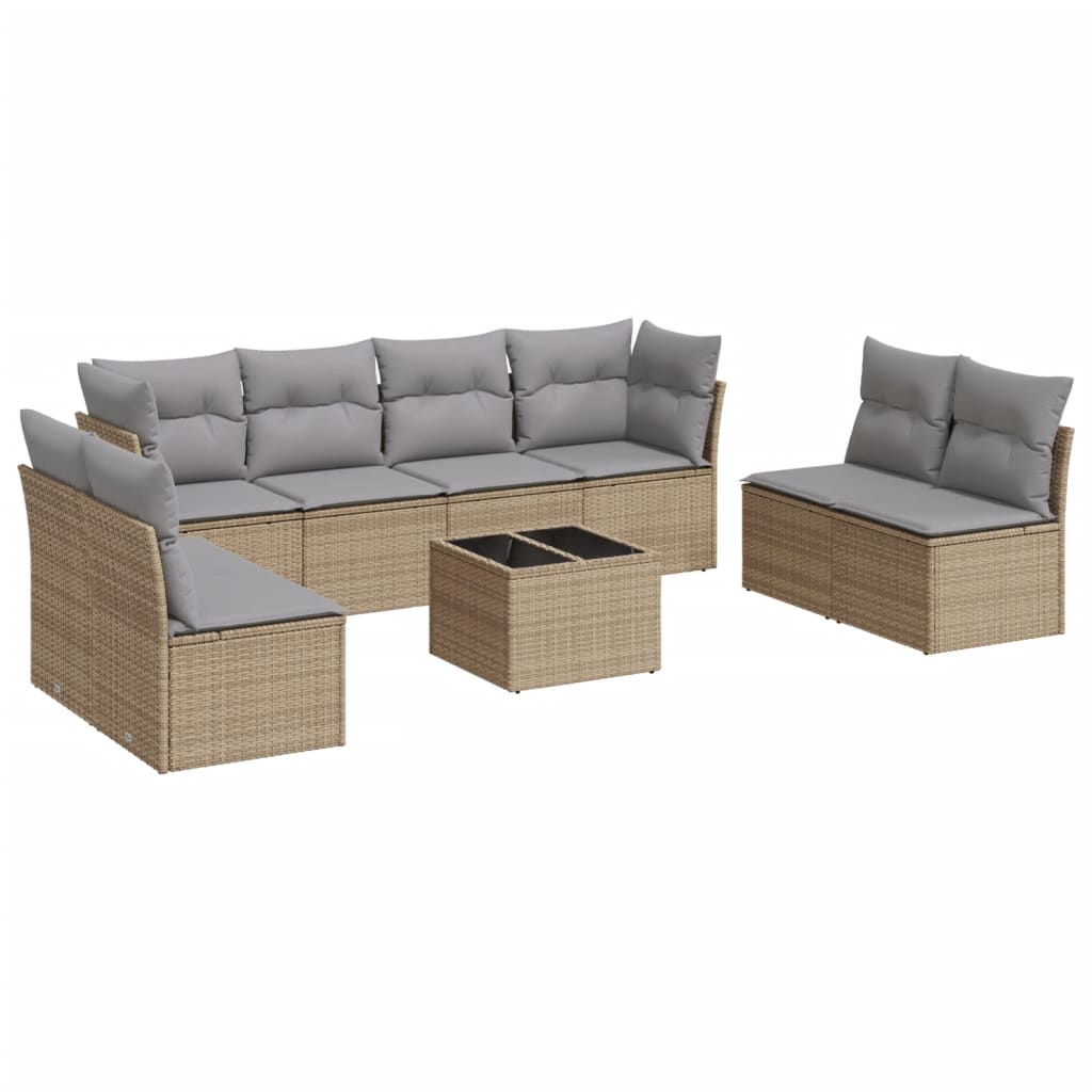 sofasæt til haven 9 dele med hynder polyrattan beige