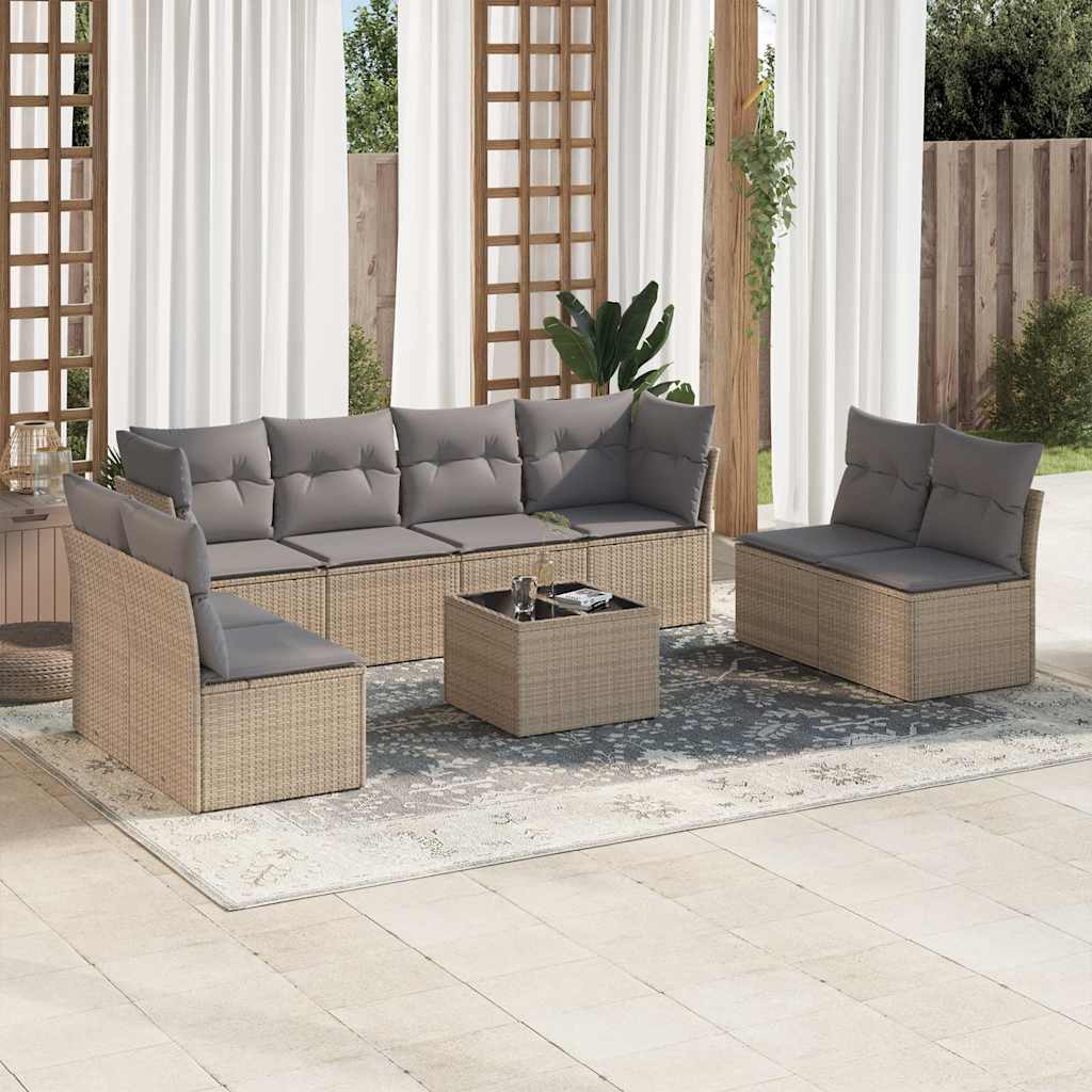 sofasæt til haven 9 dele med hynder polyrattan beige
