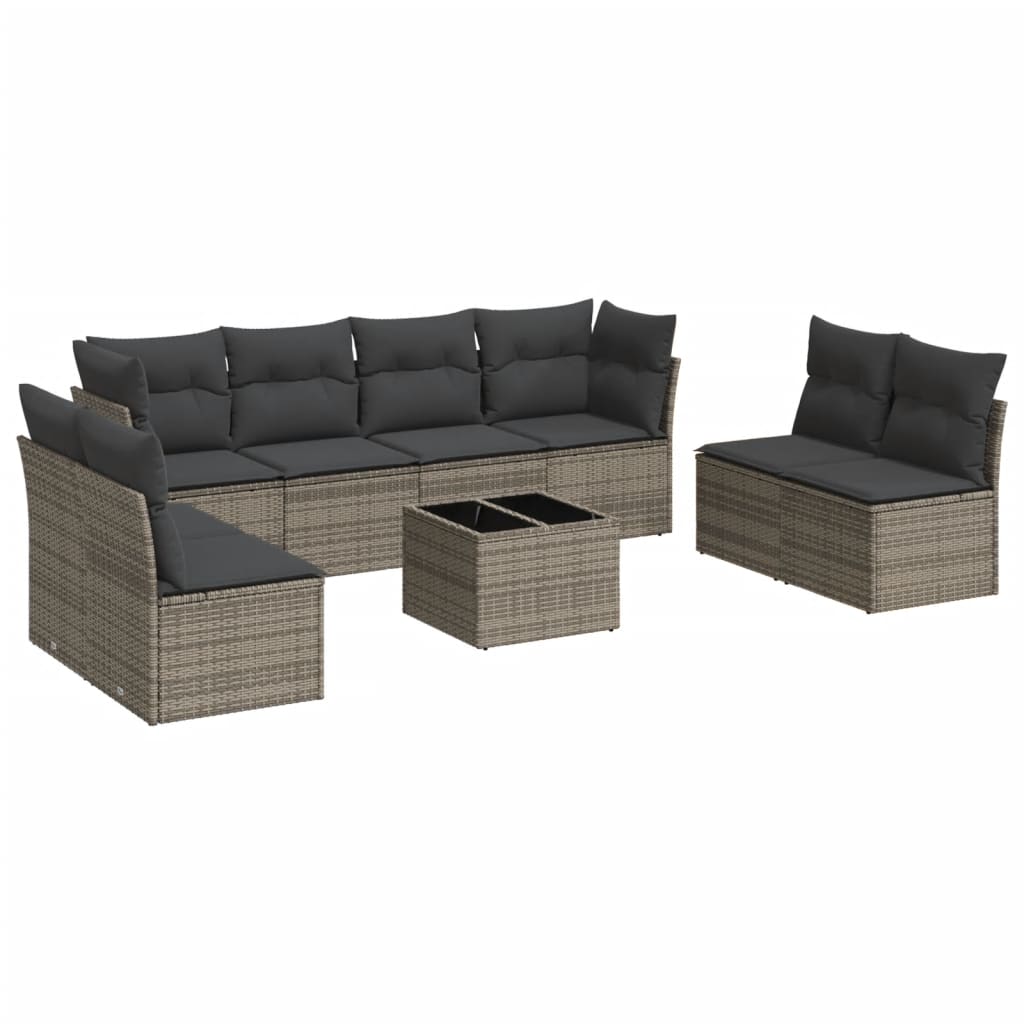 sofasæt til haven 9 dele med hynder polyrattan grå