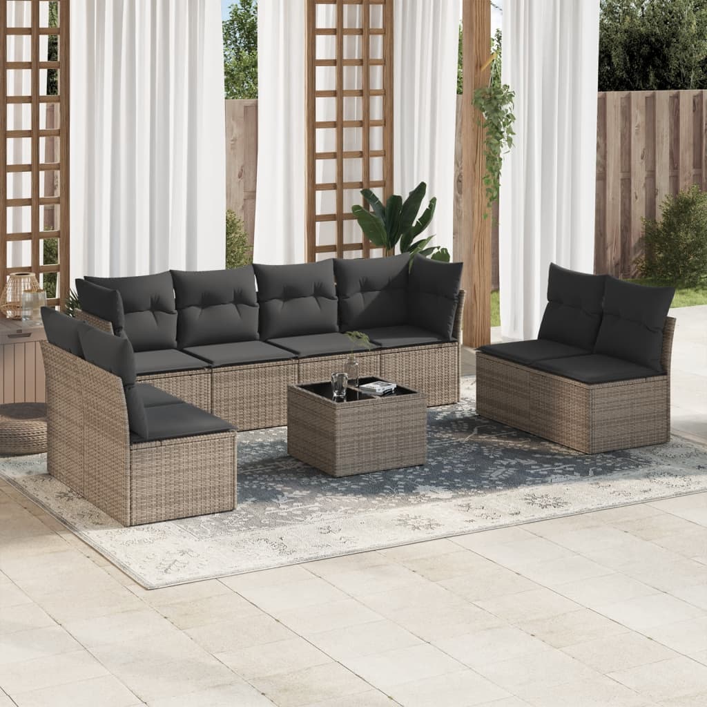 sofasæt til haven 9 dele med hynder polyrattan grå