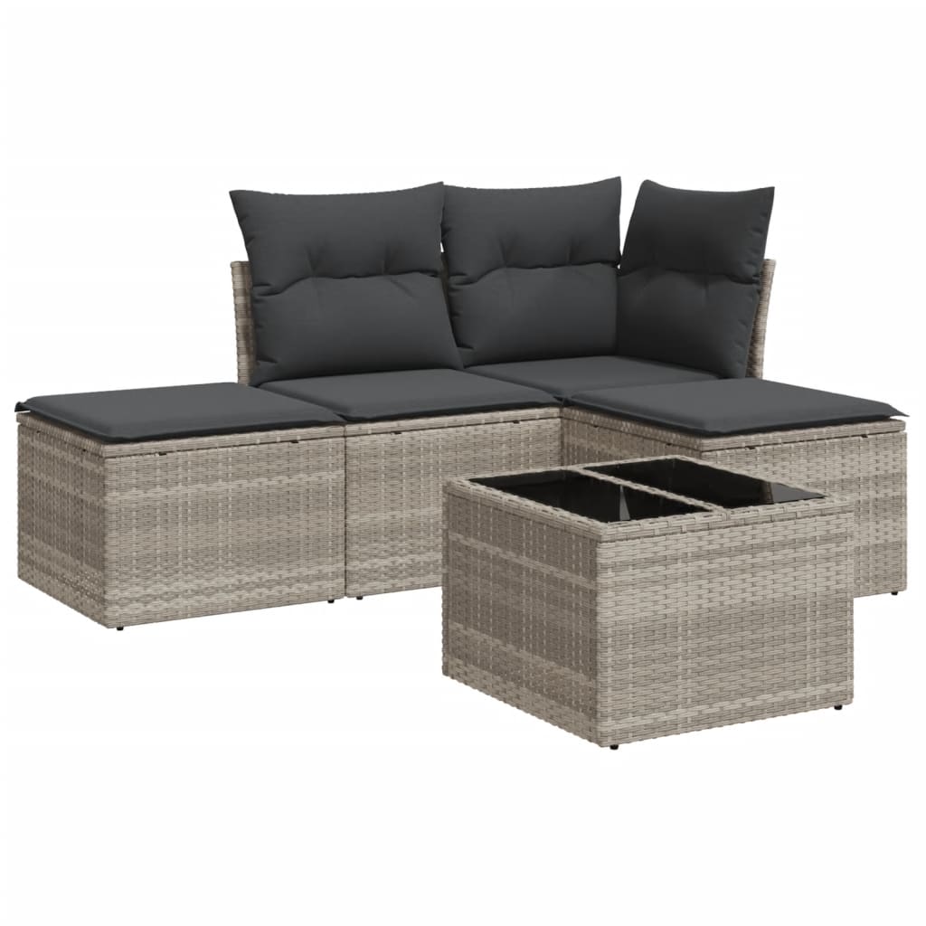 sofasæt 5 dele med hynder polyrattan lysegrå