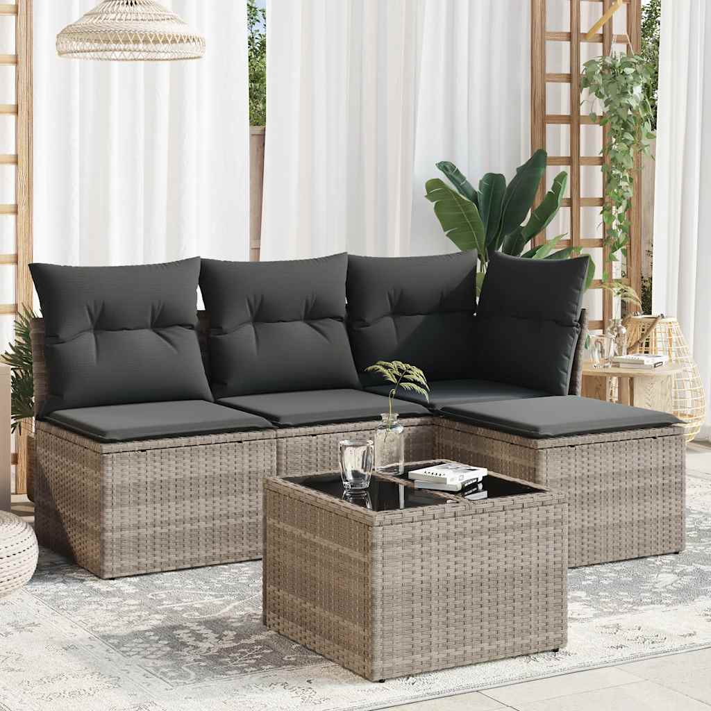 sofasæt 5 dele med hynder polyrattan lysegrå