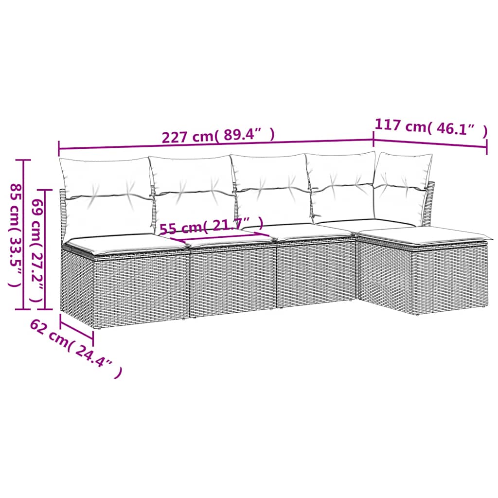 sofasæt til haven 5 dele med hynder polyrattan sort