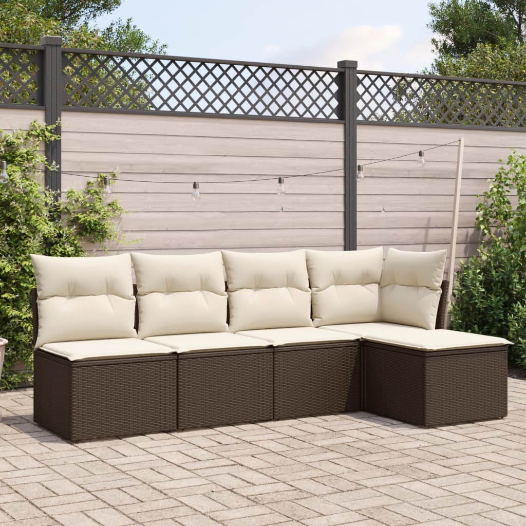sofasæt til haven 5 dele med hynder polyrattan brun