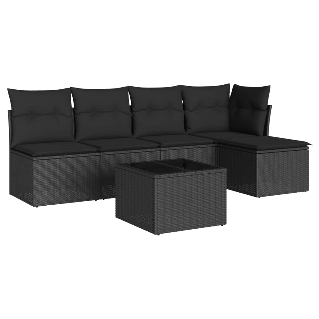 sofasæt til haven 6 dele med hynder polyrattan sort