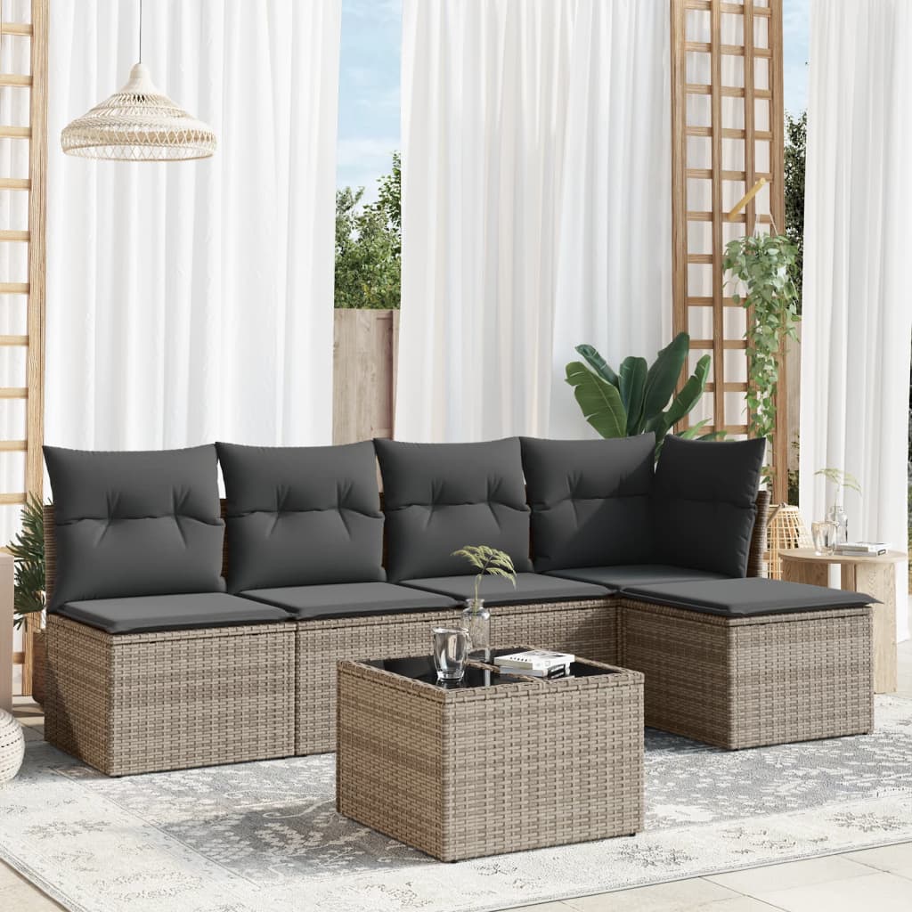sofasæt til haven 6 dele med hynder polyrattan grå