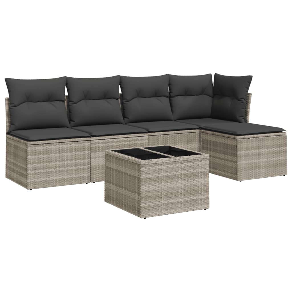 sofasæt til haven 6 dele med hynder polyrattan lysegrå