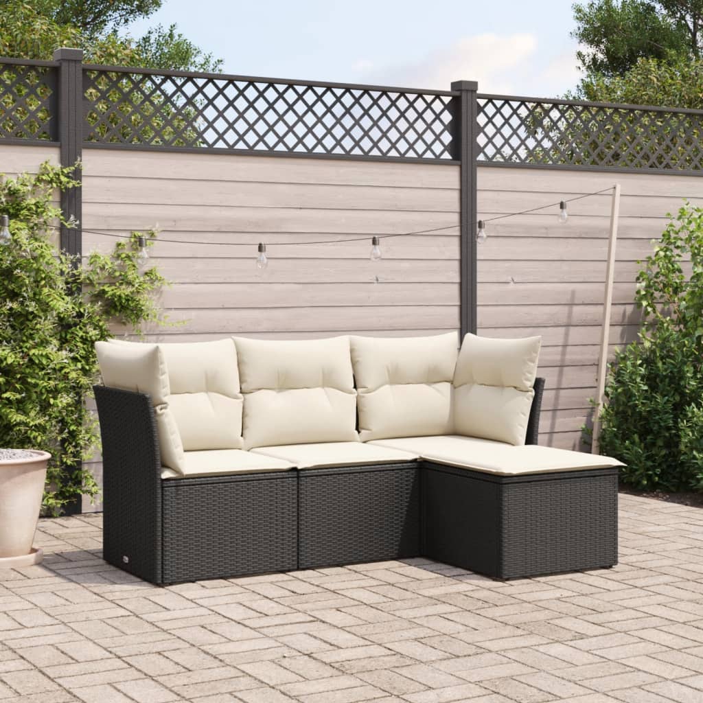 sofasæt til haven 4 dele med hynder polyrattan sort