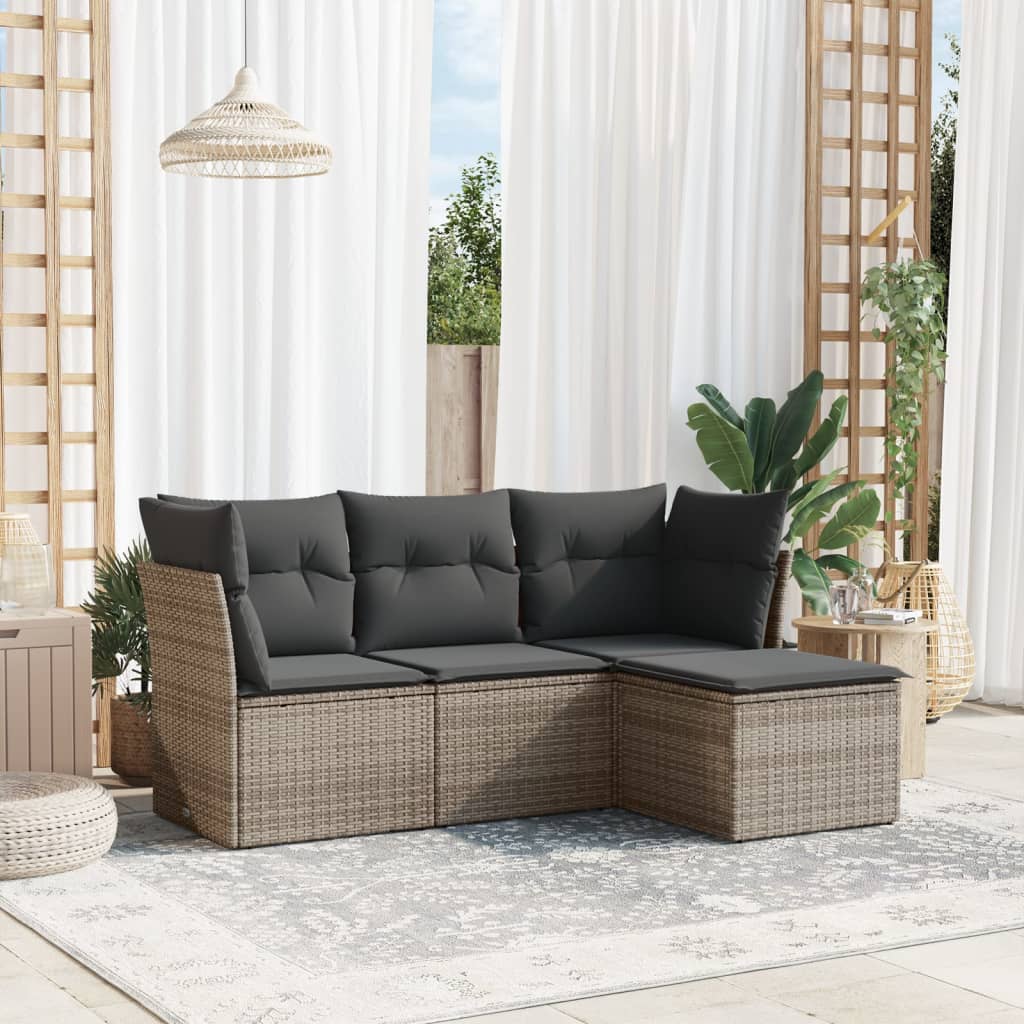 sofasæt til haven 4 dele med hynder polyrattan grå