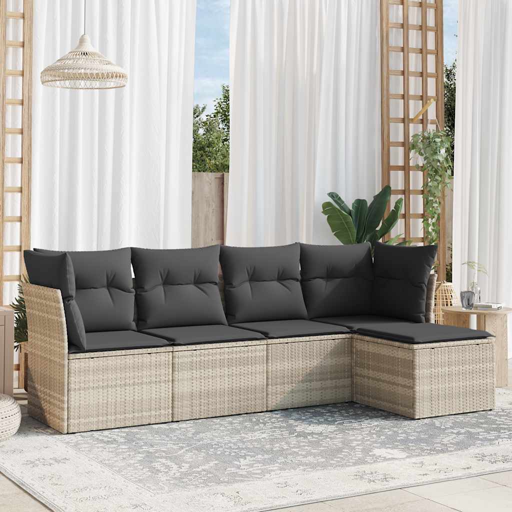 sofasæt 5 dele med hynder polyrattan lysegrå
