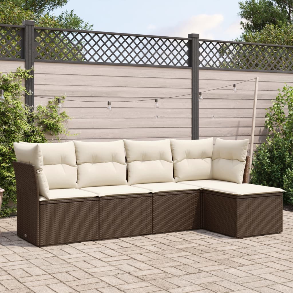 sofasæt til haven 5 dele med hynder polyrattan brun